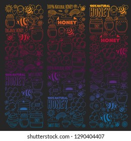 Vector image of bees, organic farm honey. Pattern with summer flowers. Healthy food.