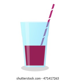 Vector image of beetroot smoothie with different greens in a glass with a straw. Wellness and healthy lifestyle.