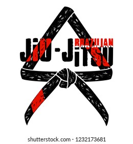 Vector image of a belt of the Brazilian ju-jitsu. Black belt. Gracie's style. Illustrations for t shirt print. Grunge print. Vector color illustration. 