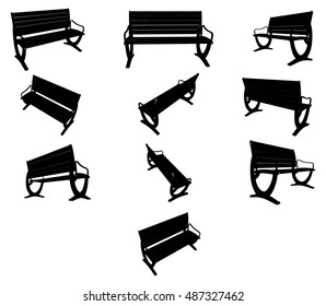 Vector image. Benches black silhouettes.