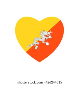 Vector image of Bhutan flag in heart on white background.