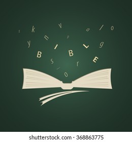 Vector image of the Bible on a green background. Letters from the Bible. The green background.