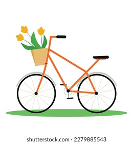 Vector image of a bicycle with flowers in a basket.