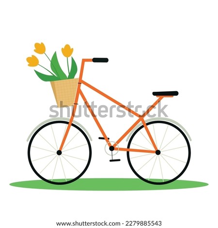 Vector image of a bicycle with flowers in a basket.
