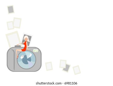 vector image of big camera ans small girl