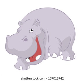 Vector image of big fat cartoon hippopotamus 	