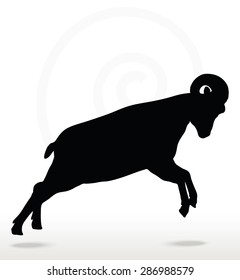Vector Image - big horn sheep  silhouette in attacking  pose isolated on white background