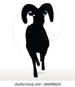 Vector Image - big horn sheep  silhouette in running  pose isolated on white background