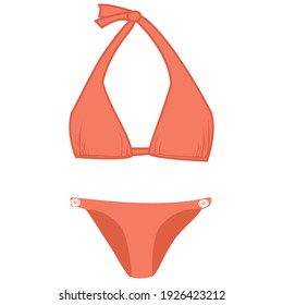 imagen vectorial de un traje de baño bikini de color naranja brillante sobre un fondo blanco