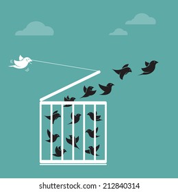 Vector image bird in the cage   outside the cage  Freedom concept
