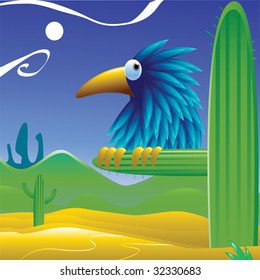 vector image of a bird near a desert oasis
