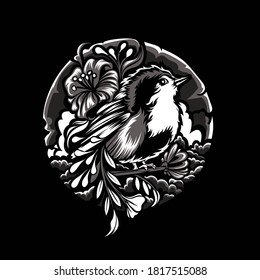 vector image of a bird nesting on a flower