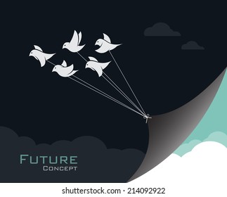 Vector image of birds changing reality. 