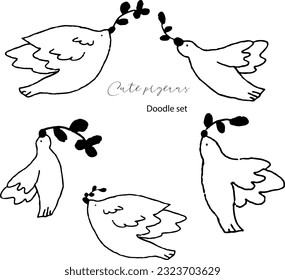 Imagen vectorial de aves dibujadas en doodle, estilo de contorno sobre un fondo blanco. Puede ser una gaviota, un bullfinch, un gorrión. Para pegatinas, literatura infantil, impresión, para sitios de ornitólogos.