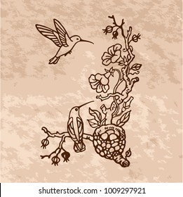 Vector image of birds near the nest for your design