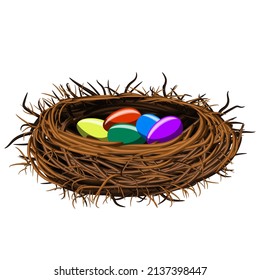 Vector image of a bird's nest with eggs. EPS 10