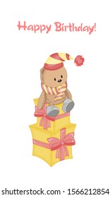 vector image of birthday greetings bear with balloons.