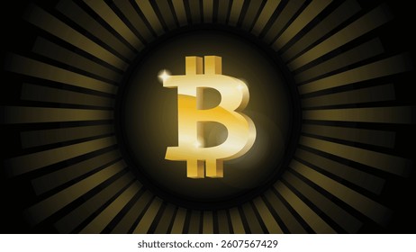 Vector image with Bitcoin cryptocurrency logo in golden glow