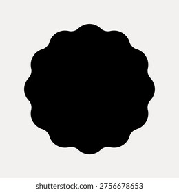 Vector image of a black circular badge with scalloped edges on a white background, ideal for labels, logos, or decorative design elements.