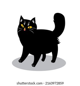 Vector image of a black fat cat with glowing eyes. cat bandit