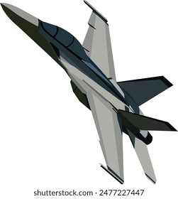 Imagen de Vector de un avión de combate jet negro y gris que maniobra desde el frente