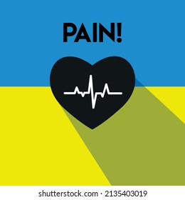 Vector image. Black heart on the background of the Ukrainian flag.