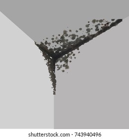 Vector image of black mold in a corner on white walls and on the ceiling for advertising and printing.