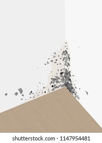 Vector image of black mold on the walls (layerwise, you can turn off the layer), and laminate.