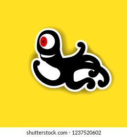 Vector image. Black monster silhouette sticker on bright yellow background.