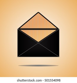Vector image of a black open the envelope. Email. orange and white striped pattern. It can be used in the design of websites, etc.