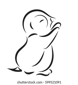 vector image. Black outline drawing of a penguin isolated on a white background