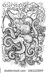 vector image of a black outline. ocean
