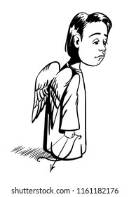 vector image of a black outline. tired angel