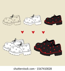 vector image of black platform shoes with a print of red hearts