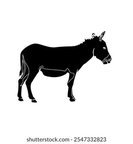 Imagem vetorial de uma silhueta preta de um burro sobre um fundo branco