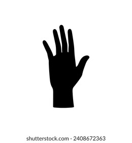 vector image of a black silhouette of a hand with spread fingers on a white background, stylized image, flat design.