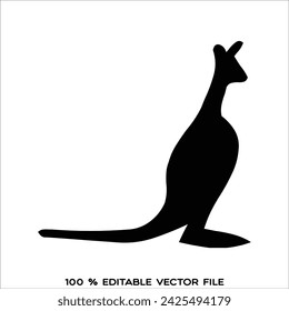 Vector image of a black silhouette of a kangaroo on an isolated white background