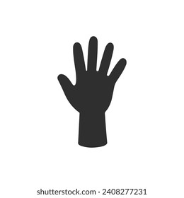 Vector image of a black silhouetted hand displayed in a flat design, perfect for representing the concept of communication, help, or direction.