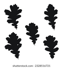 Vector image of black silhouettes of a realistic shape of oak leaves. Seasonal decorative background