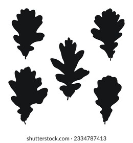 Vector image of black silhouettes of a realistic shape of oak leaves. Seasonal decorative background
