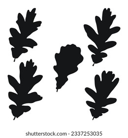 Vector image of black silhouettes of a realistic shape of oak leaves. Seasonal decorative background