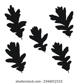Vector image of black silhouettes of a realistic shape of oak leaves. Seasonal decorative background