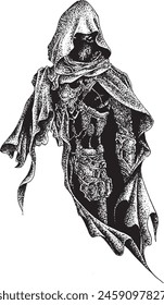 Vector image of a black warrior with a hood and veil