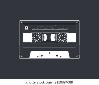 Vector image of a black and white cassette of the 90s. Poster design for a themed party.