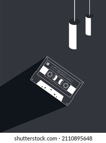 Vector image of a black and white cassette of the 90s. Poster design for a themed party. Art Deco image.