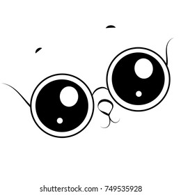 Vector image black and white funny face with glasses isolated on white background