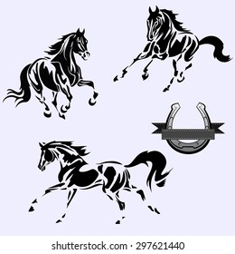 Vector image. Black and white horse on a grey background