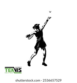 Vector image of a black and white illustration of a female tennis player