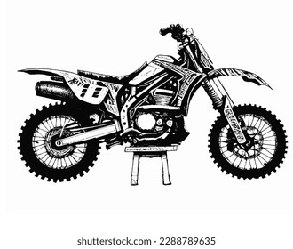 Vector image, black and white motocross vehicle