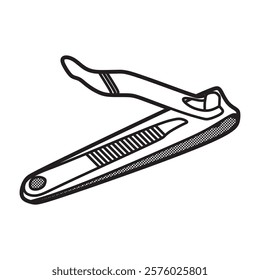 vector image, black and white serrated nail clippers right slant